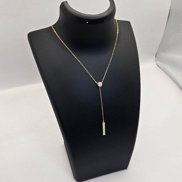 New Lulus Gold Rhinestone Drop Necklace Sterling Silver Chain Adjustable NWT - Picture 16 of 17